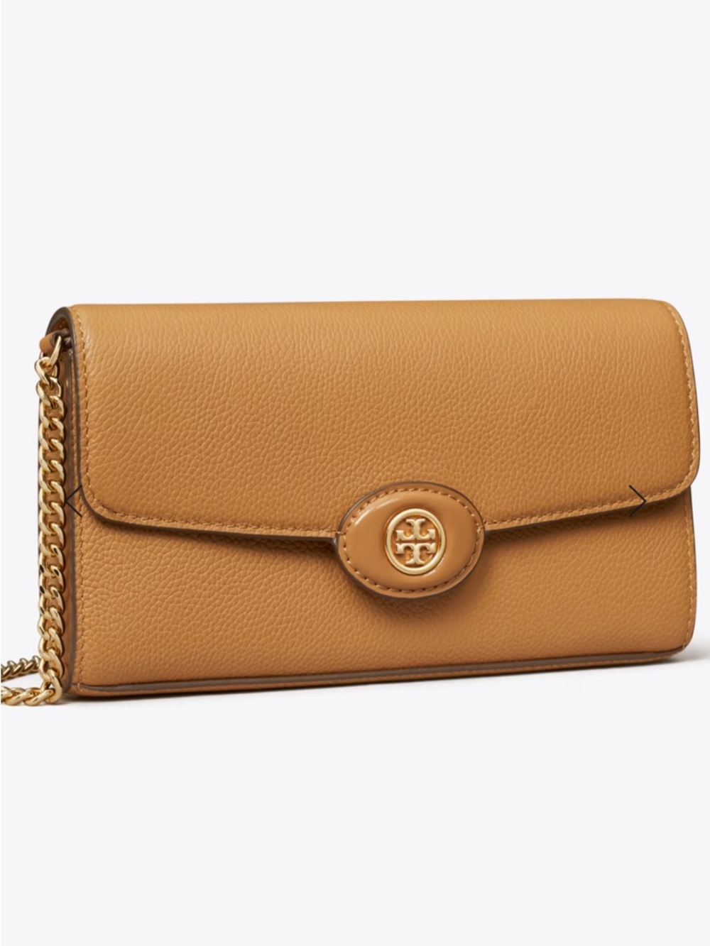Tory Burch Camel Tan Robinson Pebbled Leather Chain Crossbody NWT